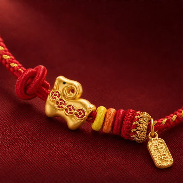 Buddha Stones Year of the Goat Copper Coins Sheep Ram Braided Red String Peace Fu Character Charm Bracelet - image 3