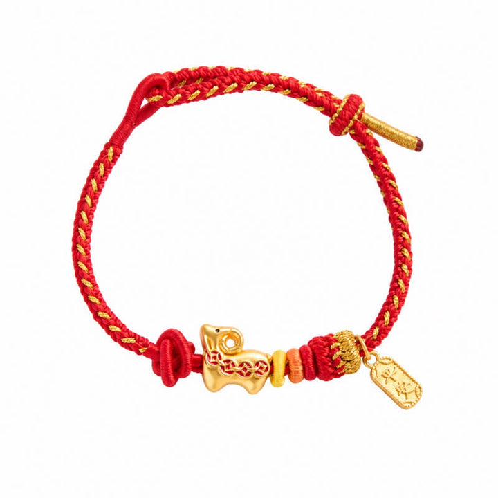 Buddha Stones Year of the Goat Copper Coins Sheep Ram Braided Red String Peace Fu Character Charm Bracelet - image 5