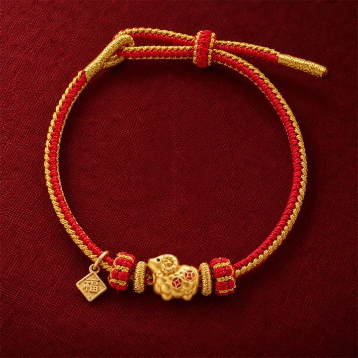 Buddha Stones Year of the Goat Copper Coins Sheep Ram Braided Red String Peace Fu Character Charm Bracelet - image 11