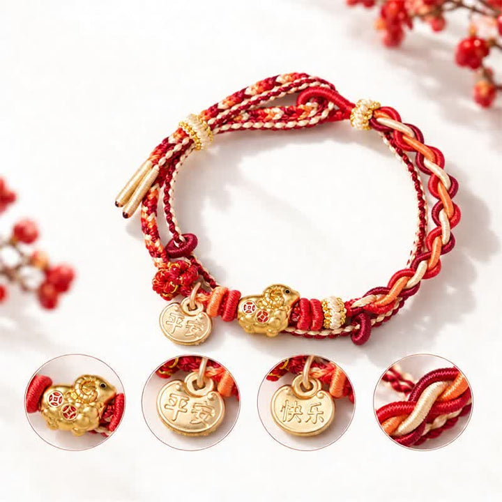 Buddha Stones Year of the Goat Copper Coins Sheep Ram Braided Red String Peace and Happiness Charm Bracelet - image 3
