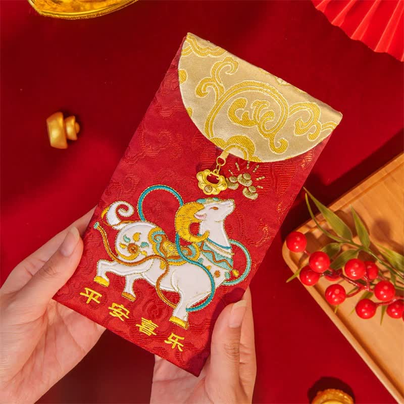 Buddha Stones Year of the Goat Embroidery Peace and Joy Luck New Year Red Envelope - Peace and Joy - image 0
