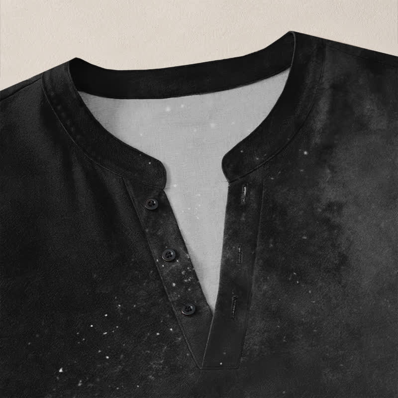 Buddha Stones Cotton Dandelion Seed Pattern V-Neck Buttons Men's Long Sleeve Shirts - image 18