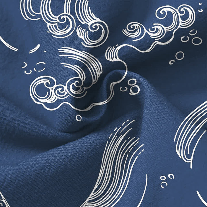 Buddha Stones Cotton Cloud Wave Pattern V-Neck Buttons Men's Long Sleeve Shirts - image 6