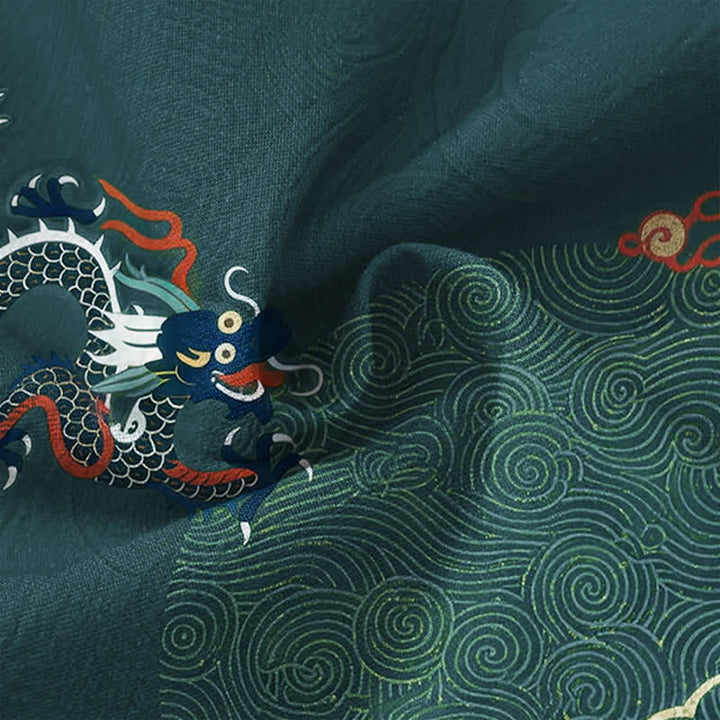 Buddha Stones Cotton Dragon Cloud Pattern V-Neck Buttons Men's Long Sleeve Shirts - image 13