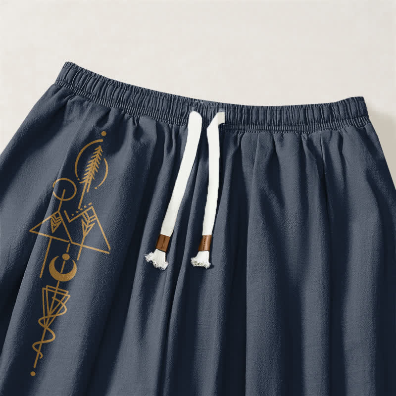 Buddha Stones Pure Cotton Moon Phase Sun Pattern Drawstring Men's Harem Pants With Pockets - image 9