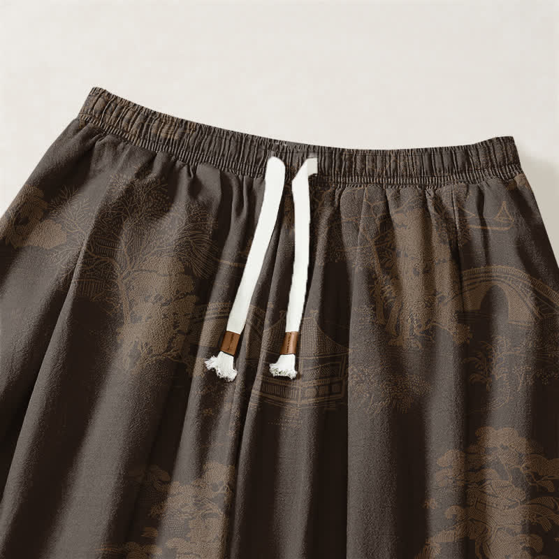 Buddha Stones Pure Cotton Vintage Shadow Stripe Pattern Drawstring Men's Harem Pants With Pockets - image 3