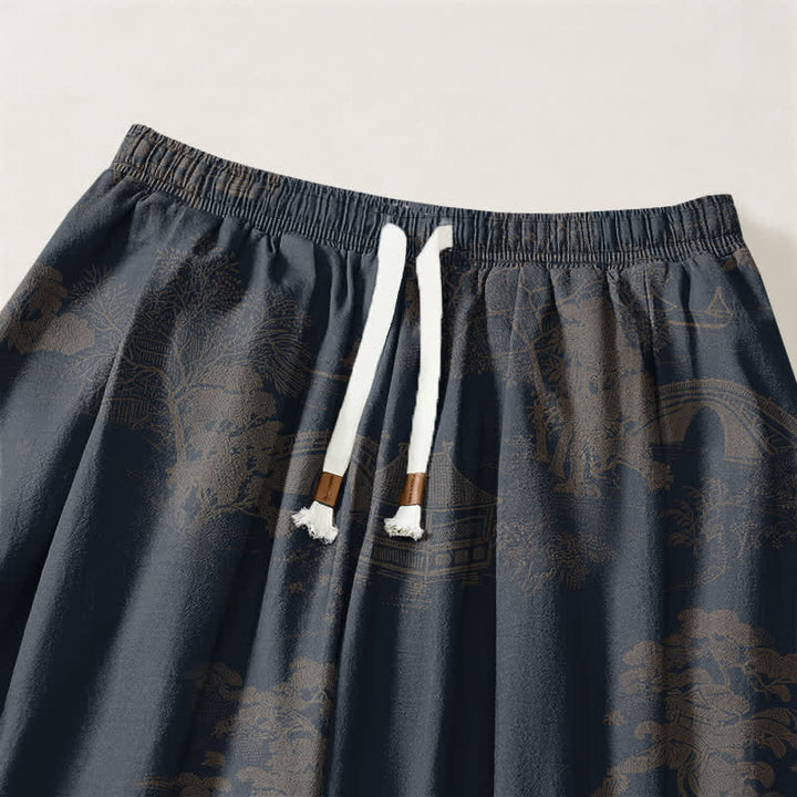 Buddha Stones Pure Cotton Vintage Shadow Stripe Pattern Drawstring Men's Harem Pants With Pockets - image 9