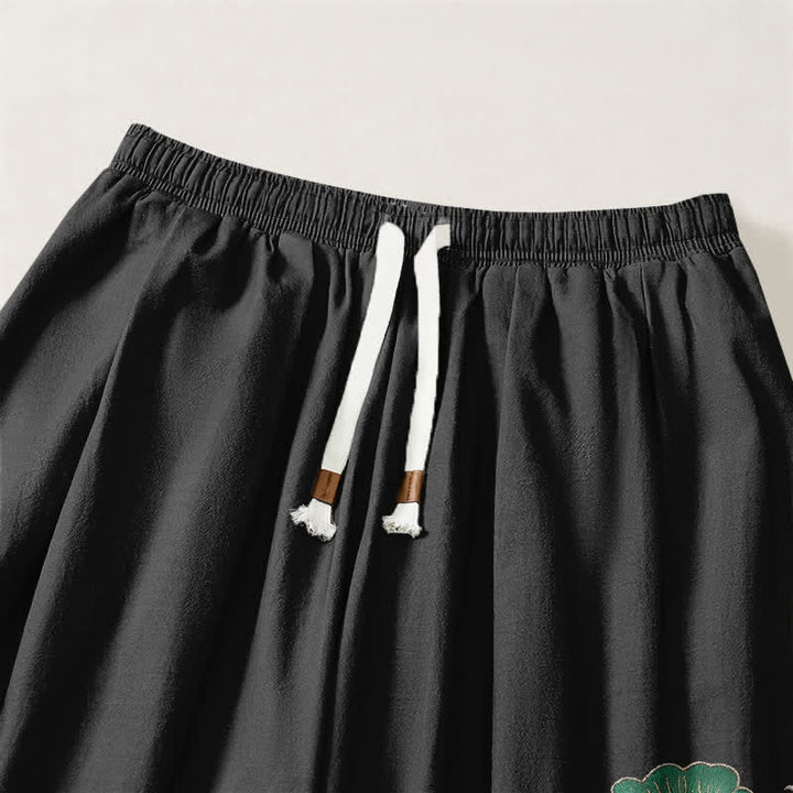 Buddha Stones Pure Cotton Auspicious Cloud Pine Pattern Drawstring Men's Harem Pants With Pockets - image 3