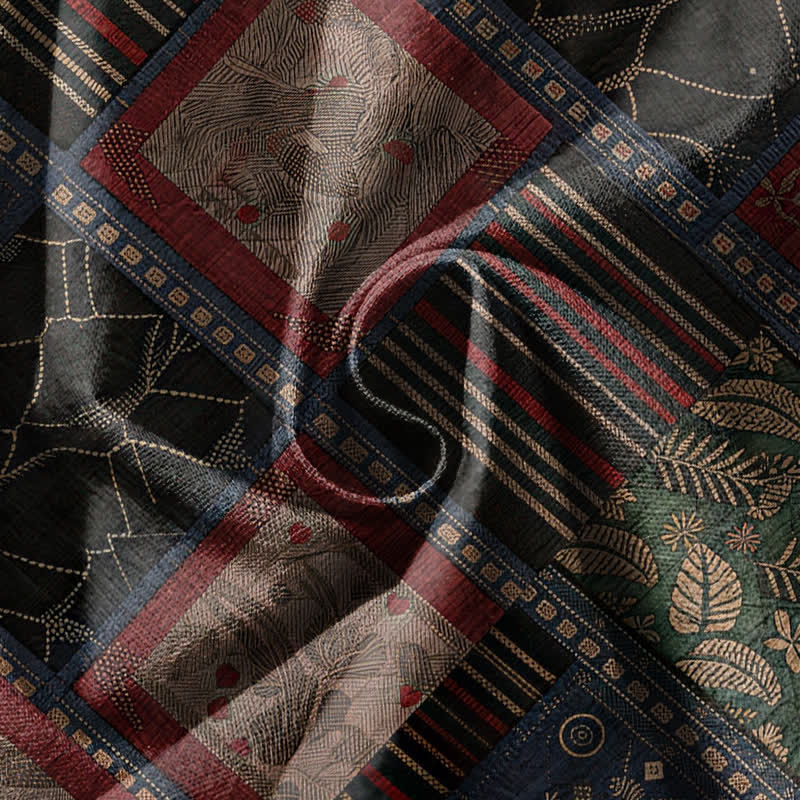 Buddha Stones Pure Cotton Geometric Plaid Pattern Drawstring Men's Harem Pants With Pockets - image 5