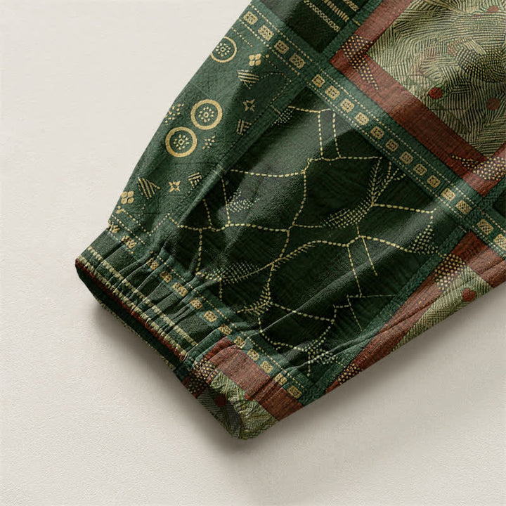 Buddha Stones Pure Cotton Geometric Plaid Pattern Drawstring Men's Harem Pants With Pockets - image 16