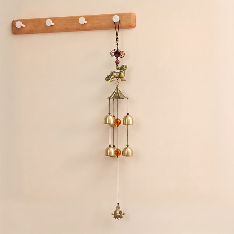 Buddha Stones Copper Pi Xiu Wealth Tower Six Bells Wealth Wind Chime - image 1