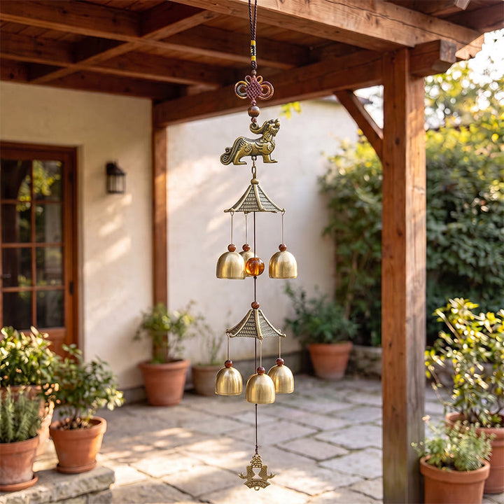 Buddha Stones Copper Pi Xiu Wealth Tower Six Bells Wealth Wind Chime - Pi Xiu - image 0