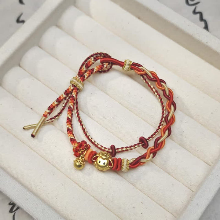 Buddha Stones Year of the Goat Copper Coins Sheep Ram Braided Red String Peace and Happiness Charm Bracelet - Small Sheep Bell - image 11