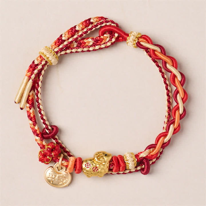 Buddha Stones Year of the Goat Copper Coins Sheep Ram Braided Red String Peace and Happiness Charm Bracelet - Peace and Happiness - image 0