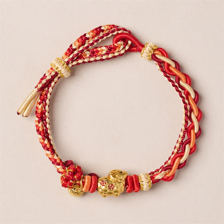 Buddha Stones Year of the Goat Copper Coins Sheep Ram Braided Red String Peace and Happiness Charm Bracelet - Copper Coins - image 7