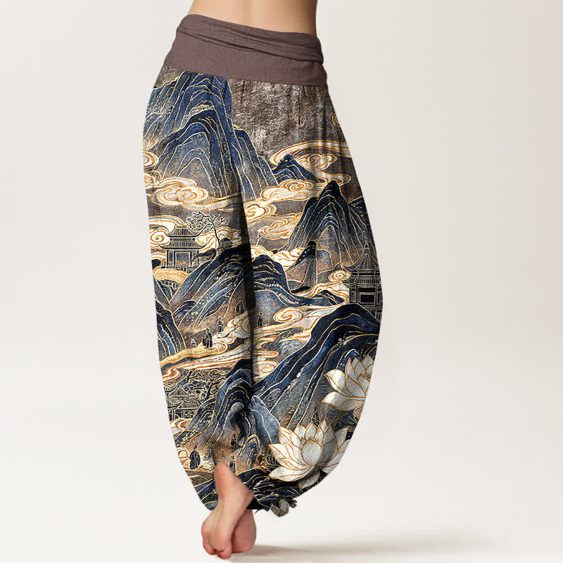 Buddha Stones Cotton Lotus Cloud Pattern Women's Elastic Waist Harem Pants - image 9
