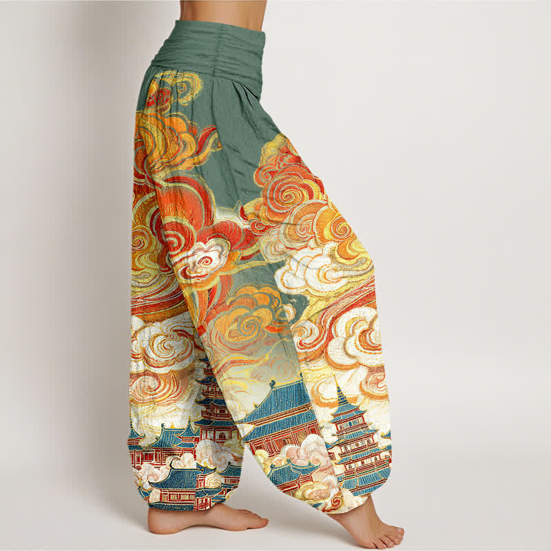 Buddha Stones Cotton Ethnic Floral Spiral Pattern Women's Elastic Waist Harem Pants - image 7