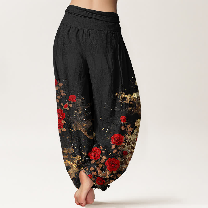 Buddha Stones Cotton Bohemian Rose Cloud Pattern Women's Elastic Waist Harem Pants - image 1