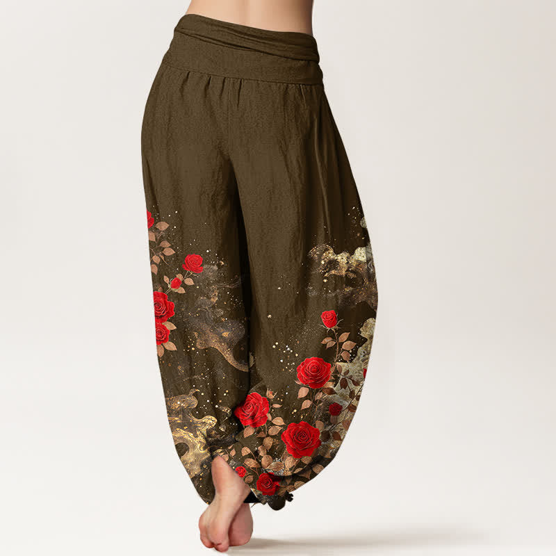 Buddha Stones Cotton Bohemian Rose Cloud Pattern Women's Elastic Waist Harem Pants - image 9