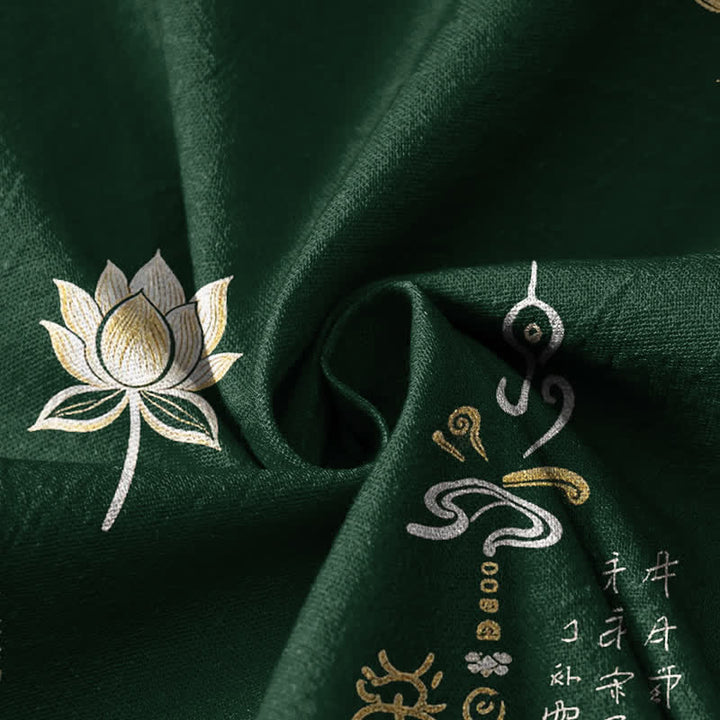 Buddha Stones Cotton Zen Lotus Script Print Wrap V-Neck Lace-up Women's Long Sleeve Shirts Kimono - image 4