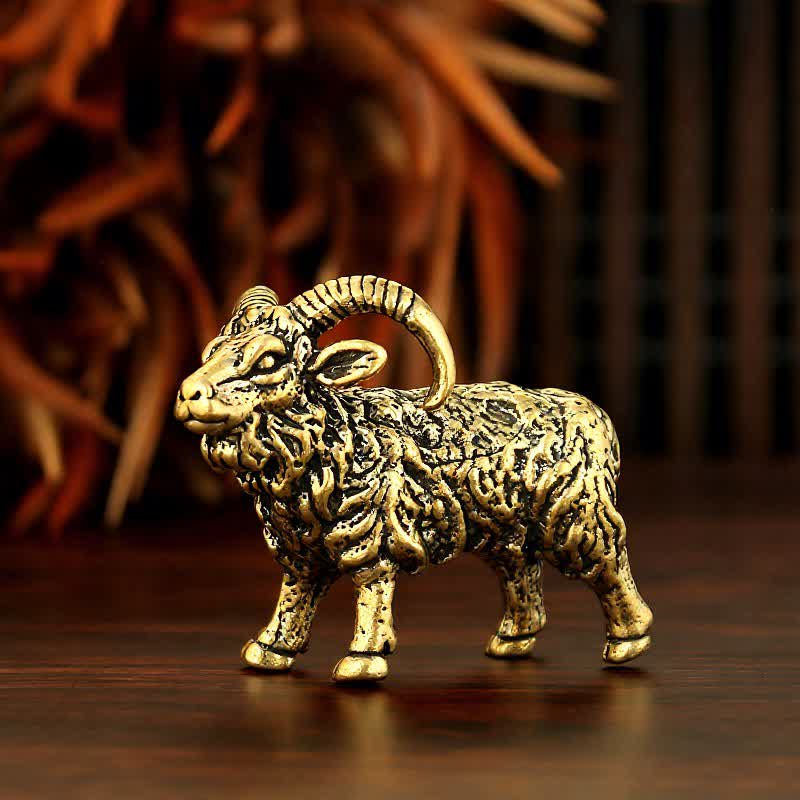 Buddha Stones Vintage Brass Tone Copper Standing Goat Figurine Cute Animal Decor - Copper(Wealth ♥ Luck) - image 0