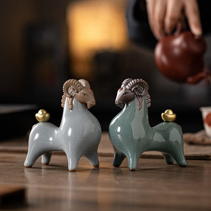 Buddha Stones Ceramic Goat Ram Prosperity Crackle Glaze Cute Animal Decor - image 25