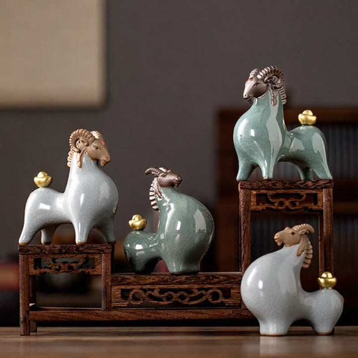 Buddha Stones Ceramic Goat Ram Prosperity Crackle Glaze Cute Animal Decor - image 26
