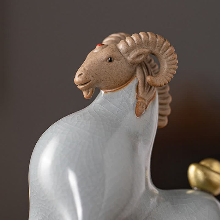 Buddha Stones Ceramic Goat Ram Prosperity Crackle Glaze Cute Animal Decor - image 16