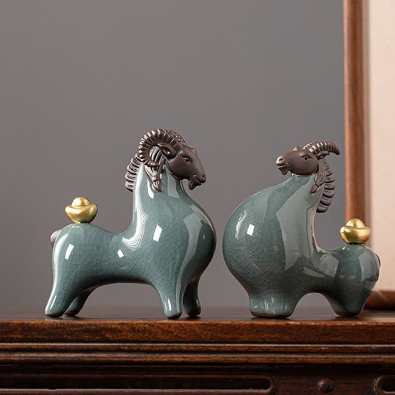 Buddha Stones Ceramic Goat Ram Prosperity Crackle Glaze Cute Animal Decor - image 4