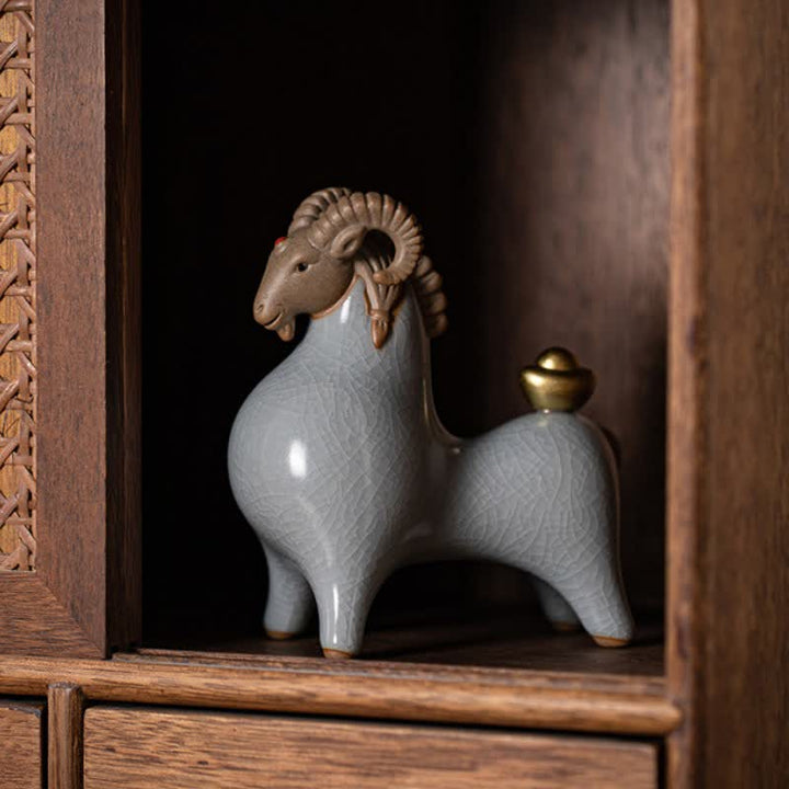 Buddha Stones Ceramic Goat Ram Prosperity Crackle Glaze Cute Animal Decor - image 10