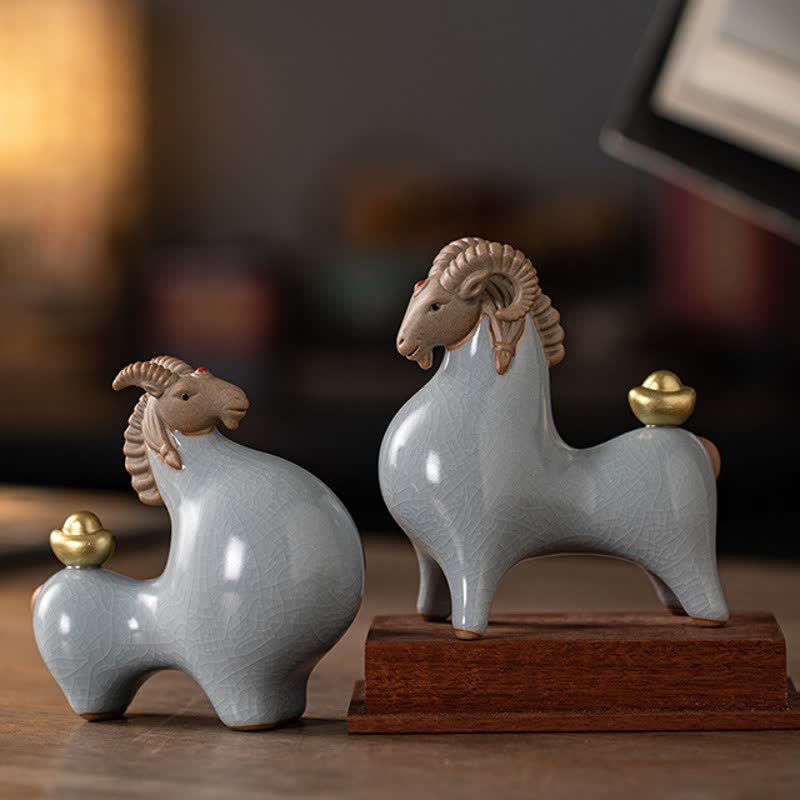 Buddha Stones Ceramic Goat Ram Prosperity Crackle Glaze Cute Animal Decor - image 20