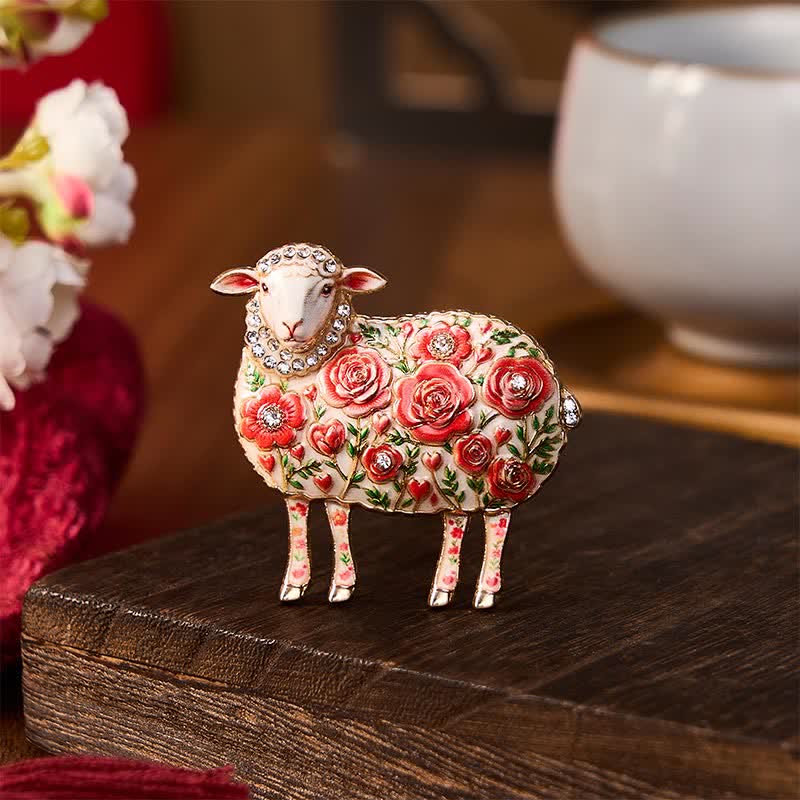 Buddha Stones Year of the Goat Copper Ram Relief Carving Flower Design Energy Brooch - image 0