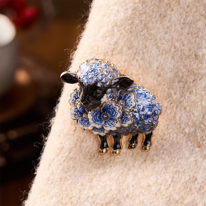 Buddha Stones Year of the Goat Copper Vintage Ram Floral Energy Statement Brooch - image 2