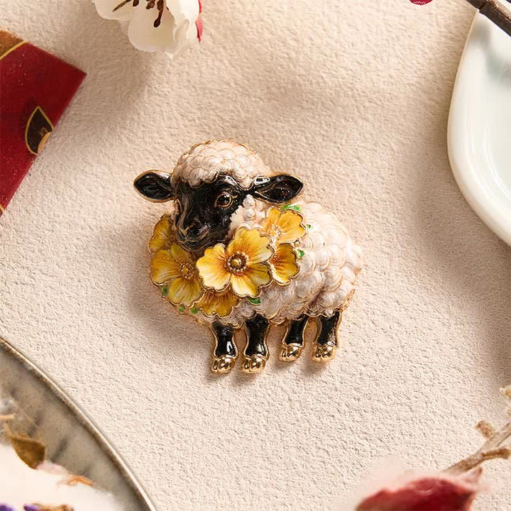 Buddha Stones Year of the Goat Copper Vintage Ram Floral Energy Statement Brooch - image 6