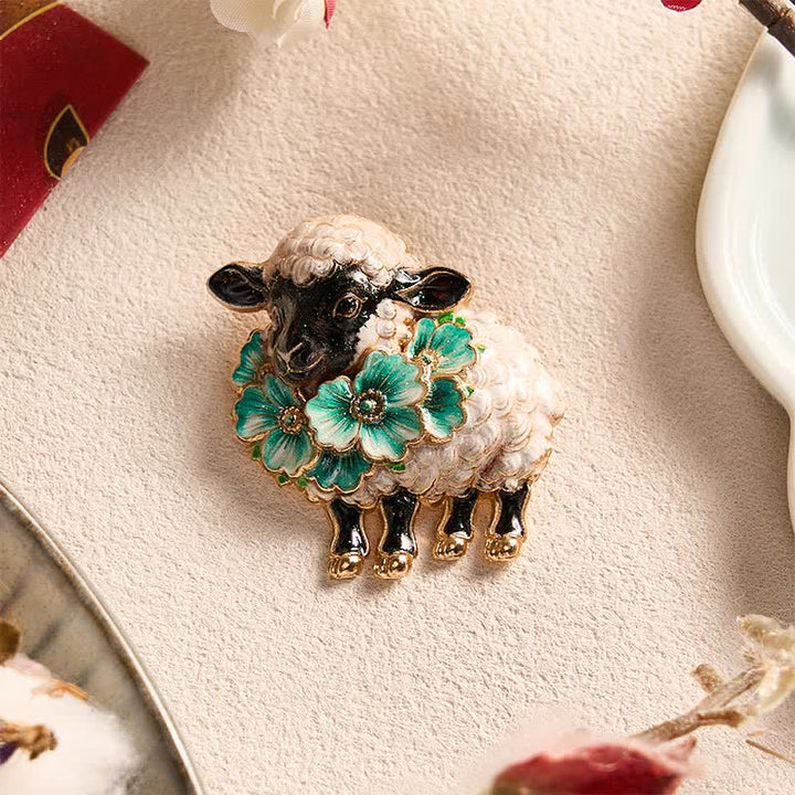 Buddha Stones Year of the Goat Copper Vintage Ram Floral Energy Statement Brooch - image 9