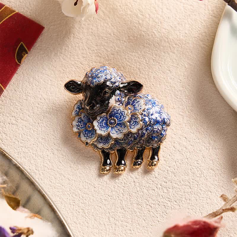 Buddha Stones Year of the Goat Copper Vintage Ram Floral Energy Statement Brooch - image 1