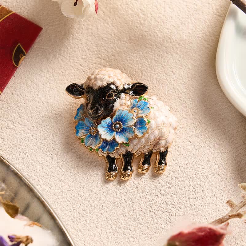 Buddha Stones Year of the Goat Copper Vintage Ram Floral Energy Statement Brooch - image 13