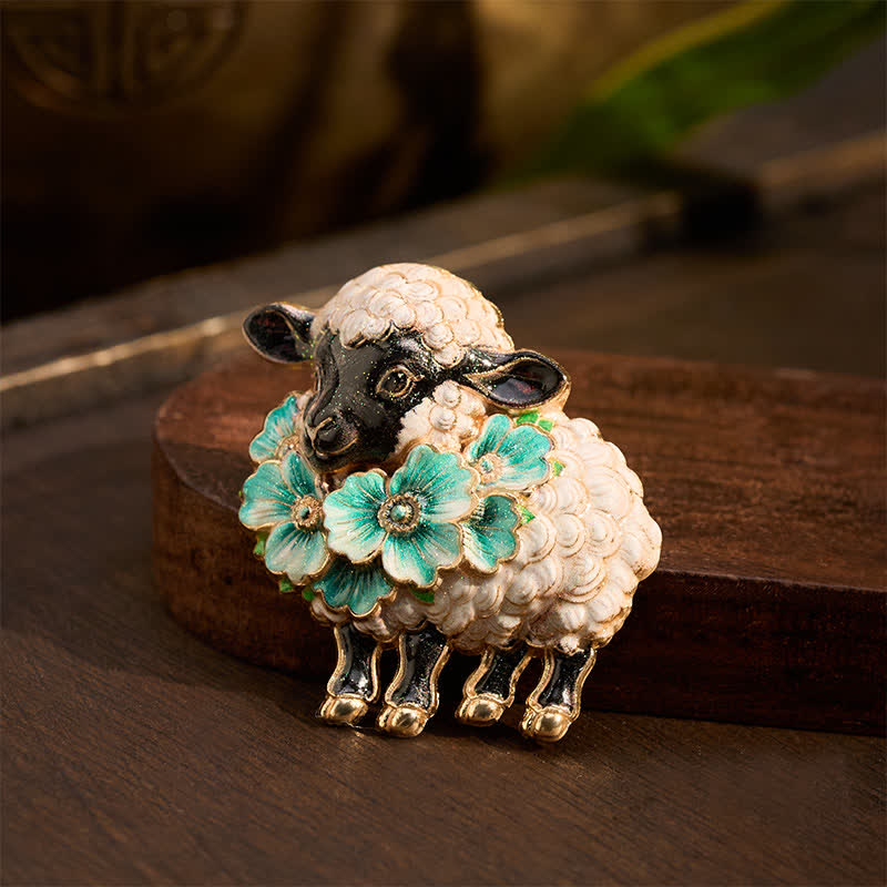 Buddha Stones Year of the Goat Copper Vintage Ram Floral Energy Statement Brooch - image 11