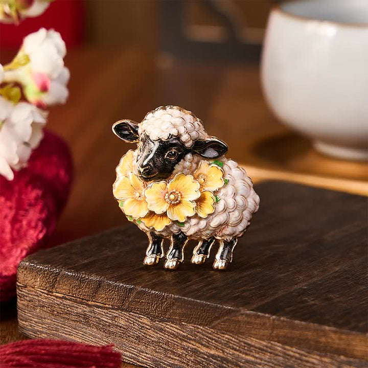 Buddha Stones Year of the Goat Copper Vintage Ram Floral Energy Statement Brooch - Yellow Floral Sheep Approx. 4.5*4.5 cm - image 5