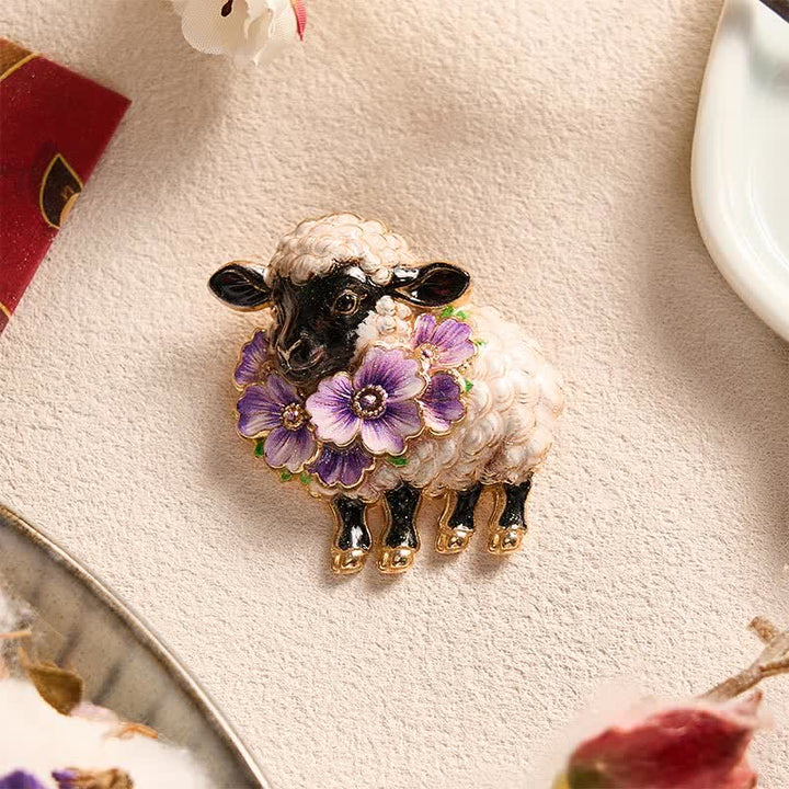 Buddha Stones Year of the Goat Copper Vintage Ram Floral Energy Statement Brooch - image 17