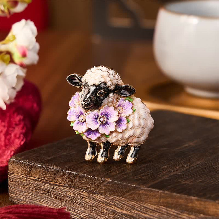 Buddha Stones Year of the Goat Copper Vintage Ram Floral Energy Statement Brooch - Purple Floral Sheep Approx. 4.5*4.5 cm - image 16