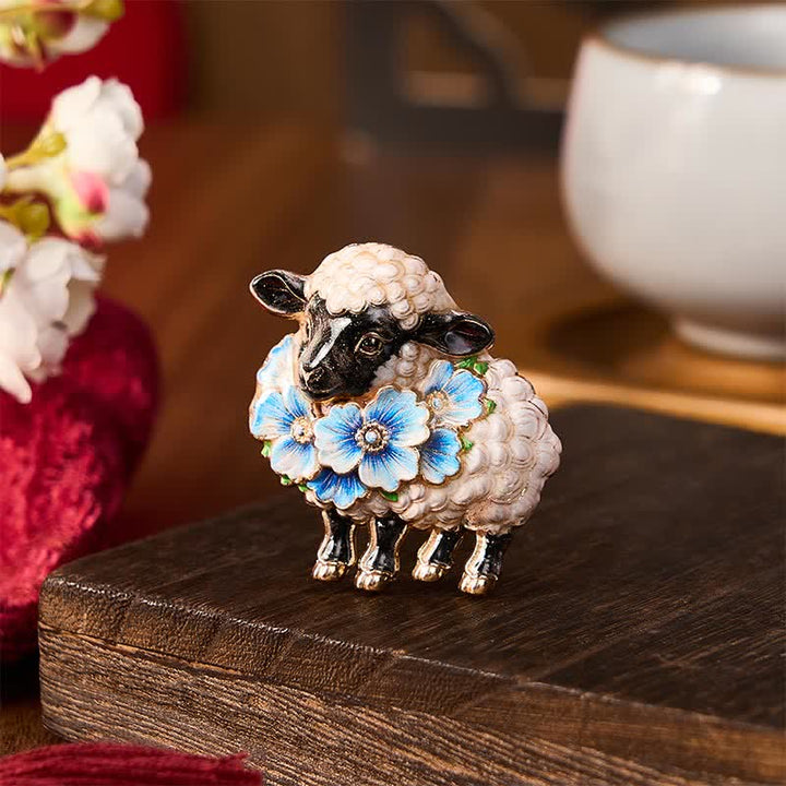 Buddha Stones Year of the Goat Copper Vintage Ram Floral Energy Statement Brooch - Light Blue Floral Sheep Approx. 4.5*4.5 cm - image 12