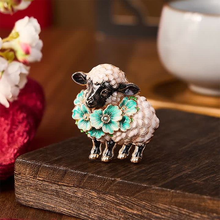 Buddha Stones Year of the Goat Copper Vintage Ram Floral Energy Statement Brooch - Green Floral Sheep Approx. 4.5*4.5 cm - image 8