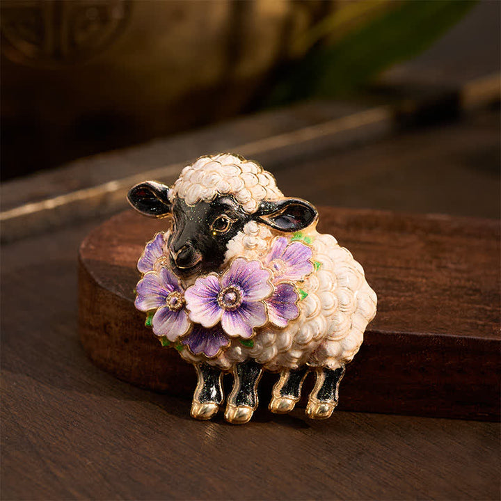 Buddha Stones Year of the Goat Copper Vintage Ram Floral Energy Statement Brooch - image 19