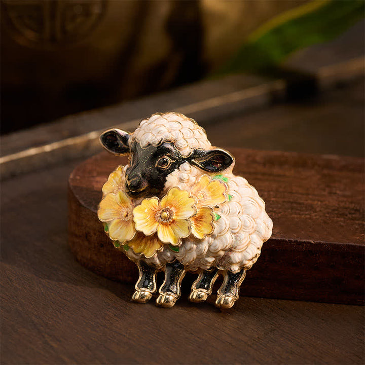 Buddha Stones Year of the Goat Copper Vintage Ram Floral Energy Statement Brooch - image 7