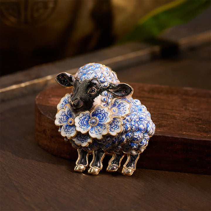 Buddha Stones Year of the Goat Copper Vintage Ram Floral Energy Statement Brooch - image 3