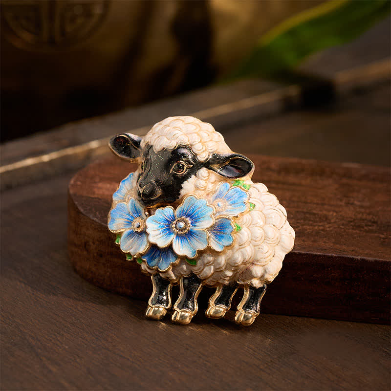 Buddha Stones Year of the Goat Copper Vintage Ram Floral Energy Statement Brooch - image 15