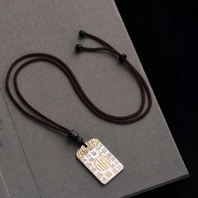 Buddha Stones Silver Plated Copper Fu Character Auspicious Clouds Luck Fortune Rope Necklace Pendant - image 3