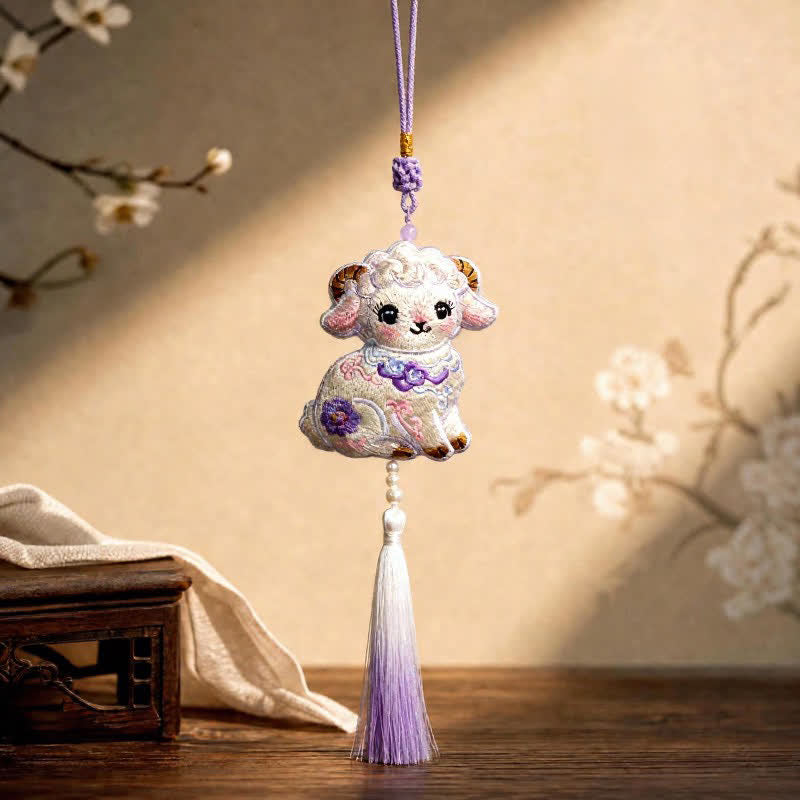 Buddha Stones Fabric Embroidery Goat Cute Car Hanging Decoration - Purple - image 3