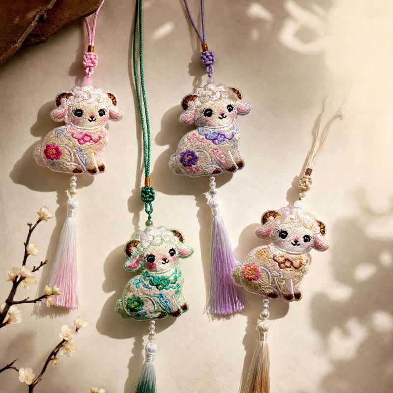 Buddha Stones Fabric Embroidery Goat Cute Car Hanging Decoration - image 8
